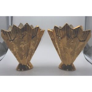 MCM Gilded Weeping Savoy Vases Pair Hollywood Regency Vintage Flawless Ceram